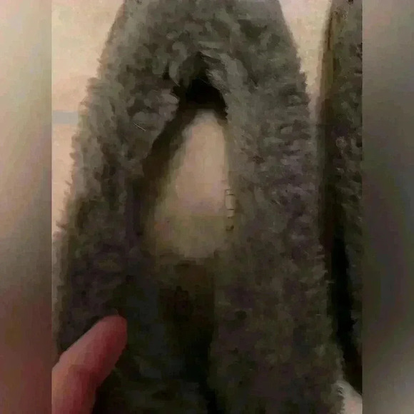 UGH gray, fuzzy slipper socks with hard sole/ Model # 3314; size 9 - Picture 5 of 7